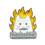 Word This is Fine Alloy Brooch, Cat with Fire Lapel Pin for Backpack Clothes, Electrophoresis Black, Yellow, 28.5x24.5x1.5mm, Pin: 1mm(JEWB-M022-15)