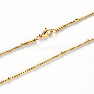 Vacuum Plating 304 Stainless Steel Round Snake Chain Necklace, with Rondelle Beads and Lobster Claw Clasp, Golden, 19.68 inch(50cm)x0.9mm(NJEW-S420-009A-G)
