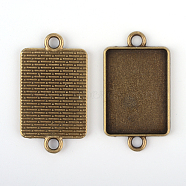 Vintage Tibetan Style Alloy Connector Cabochon Bezel Settings, Cadmium Free & Nickel Free & Lead Free, Antique Bronze, Rectangle Tray: 18x25mm, 36x20x2mm, Hole: 3mm(X-TIBE-M016-08AB-NF)