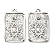 304 Stainless Steel Pendants, with Crystal Rhinestone, Rectangle with Evil Eye Charm, Stainless Steel Color, 23x14x2.5mm, Hole: 1.6mm(STAS-L022-155P)