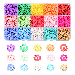 2250Pcs 15 Colors Eco-Friendly Handmade Polymer Clay Beads, Disc/Flat Round, Heishi Beads, Mixed Color, 6x1mm, Hole: 2mm, about 150pcs/color(CLAY-YW0001-26A)