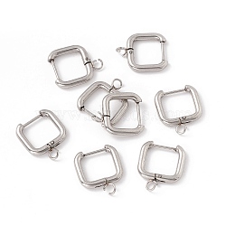 201 Stainless Steel Hoop Earring Findings, with 316 Stainless Steel Pin and 304 Stainless Steel Horizontal Loops, Rectangle, Stainless Steel Color, 18.5x15.5x2.5mm, Hole: 2.5mm, Pin: 1mm(STAS-H166-02P)