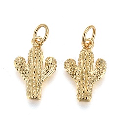 10Pcs Brass Pendants, with Jump Rings, Long-Lasting Plated, Cactus, Real 18K Gold Plated, 15x10x3mm, Hole: 3mm(KK-SZ0004-40)