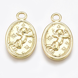 Brass Pendants, Oval with Cupid/Cherub, Real 18K Gold Plated, 17x11.5x1.5mm, Hole: 1.5mm(X-KK-S348-132)