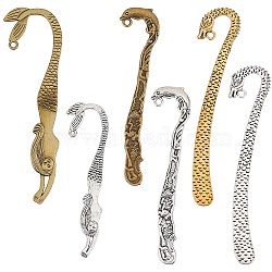 12Pcs 6 Style Alloy Bookmark Findings, with Hole, Dolphin & Mermaid & Dragon, Mixed Color, 81.5~123x20~35x2.5~4mm, Hole: 2.5~3.5mm, 2Pcs/style(FIND-SC0003-51)