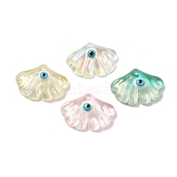 Transparent Glass with Enamel Pendants, Ginkgo Leaf with Evil Eye Charms, Mixed Color, 15x20x5.5~6mm, Hole: 1.5mm(GLAA-G108-02)