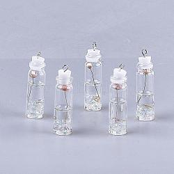 Glass Bottle Decorations, with Resin & Dried Flower, with Resin Tampions and Iron Findings, Clear, 42~44x11mm, Hole: 2mm(GLAA-S181-03B)