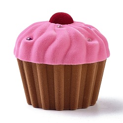 Velvet Ring Boxes, with Plastic and Rhinestone, Cupcake, Camel, 6x5.75cm(VBOX-F004-03C)