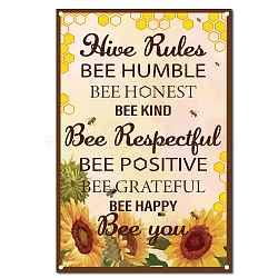 Iron Sign Posters, for Home Wall Decoration, Rectangle with Word Hive Rules, Sunflower Pattern, 300x200x0.5mm(AJEW-WH0157-583)