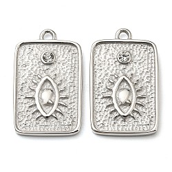 304 Stainless Steel Pendants, with Crystal Rhinestone, Rectangle with Evil Eye Charm, Stainless Steel Color, 23x14x2.5mm, Hole: 1.6mm(STAS-L022-155P)
