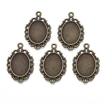 Filigree Wrap Oval Alloy Pendant Cabochon Settings, Cadmium Free & Nickel Free & Lead Free, Antique Bronze, Tray: 18x13mm, 31x20x1.5mm, Hole: 1.8mm, about 450pcs/kg