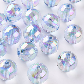Transparent Acrylic Beads, AB Color Plated, Round, Cornflower Blue, 20x19mm, Hole: 3mm, about 111pcs/500g