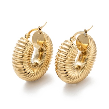 Chunky Vintage Grooved Hoop Earrings for Women, 304 Stainless Steel Earrings, Round, Real 24K Gold Plated, 32x30x11mm, Pin: 0.8mm