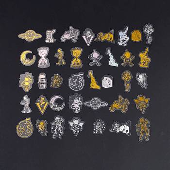Waterproof Plastic Stickers, for Scrapbooking, Travel Diary Craft, Galaxy and Astronaut, Gold, 26~48.5x20~50.5x0.1mm, about 40pcs/bag