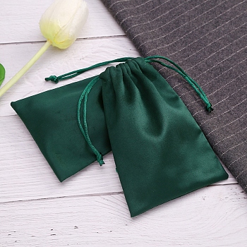 Rectangle Velvet Drawstring Bags, Organza Pouches Gift Jewelry Storage Pouches, Green, 15x10cm