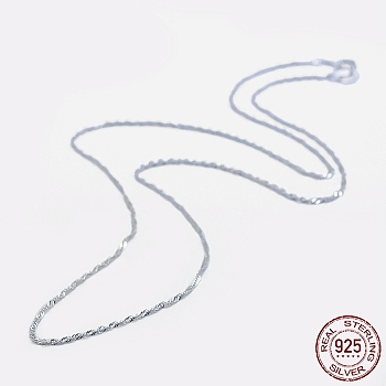 Rhodium Plated 925 Sterling Silver Singapore Chain Necklaces, Water Wave Chain Necklaces, with Spring Ring Clasps, with 925 Stamp, Platinum, 18 inch(45cm)