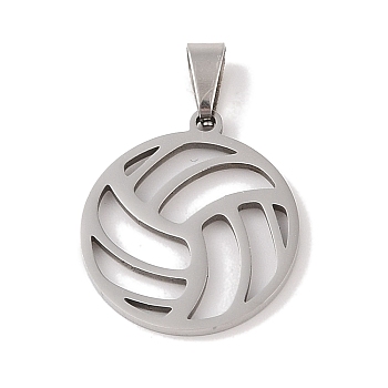 201 Stainless Steel Pendants, Stainless Steel Color, Volleyball, 22x20x1.5mm, Hole: 4x7mm