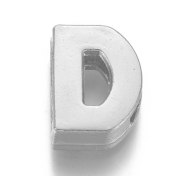 Alloy Slide Charms, Letter D, 12.5x9x4mm, Hole: 1.5x8mm