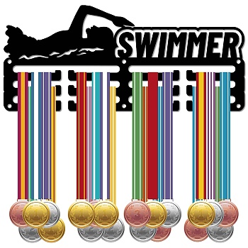 Sports Theme Iron Medal Hanger Holder Display Wall Rack, 3-Line, with Screws, Swimming, Sports, 127x290mm, Hole: 5mm