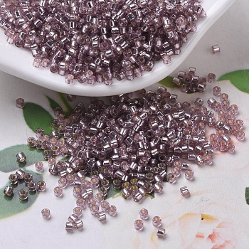 MIYUKI Delica Beads, Cylinder, Japanese Seed Beads, 11/0, (DB0146) Silver Lined Smoky Amethyst, 1.3x1.6mm, Hole: 0.8mm, about 10000pcs/bag, 50g/bag