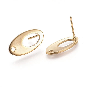 304 Stainless Steel Stud Earring Findings, with Loop, Oval, Golden, 18.5x9.5x1mm, Hole: 1.5mm, Pin: 0.8mm