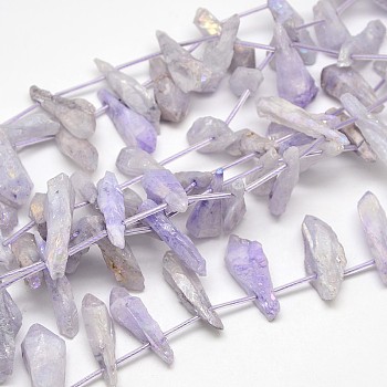 Electroplate Gemstone Natural Quartz Crystal Beads Strands, Nuggets, Thistle, 18~35x6~14x6~12mm, Hole: 1mm, about 22pcs/strand, 15.74 inch