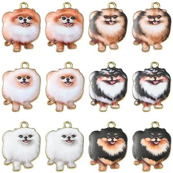 30Pcs 6 Styles Printed Alloy Pendants, Cadmium Free & Nickel Free & Lead Free, Dog, Mixed Color, 23.5x18.5x2.5mm, Hole: 2mm, 5pcs/style