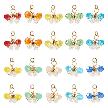 20Pcs 10Colors Glass Beaded Pendants, with Alloy Jump Rings, Butterfly Charms, Mixed Color, 11.5~12.5x13~15x6mm, Hole: 3mm, 2Pc/color
