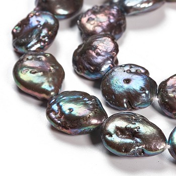 Natural Baroque Pearl Keshi Pearl Beads Strands, Dyed, Peacock Black Cultured Freshwater Pearl, Prussian Blue, 12~16x12x4~5mm, Hole: 0.8mm
