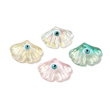 Transparent Glass with Enamel Pendants, Ginkgo Leaf with Evil Eye Charms, Mixed Color, 15x20x5.5~6mm, Hole: 1.5mm