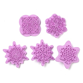 Plastic Cookie Cutters, Baking Tools, Snowflake, Violet, 53~68.5x53~60x15mm, Inner Diameter: 44~54.5x41.5~53mm, 5pcs/set