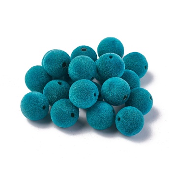 Flocky Acrylic Beads, Round, Dark Turquoise, 16mm, Hole: 1.8mm