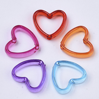 Transparent Acrylic Bead Frames, Dyed, Heart, Mixed Color, 15x16.5x4mm, Hole: 1.6mm, about 1500pcs/500g