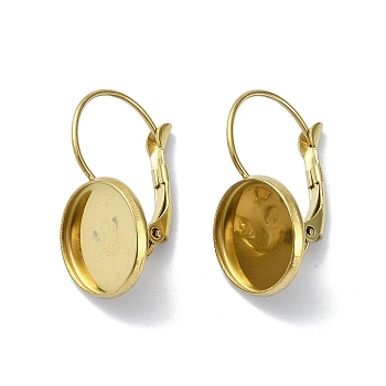 304 Stainless Steel Leverback Earring Settings, Golden, Tray: 12mm, 24.5x13.5mm, Pin: 0.7mm
