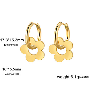 304 Stainless Steel Hoop Earrings, Golden, Flower, 33.3x15.5mm