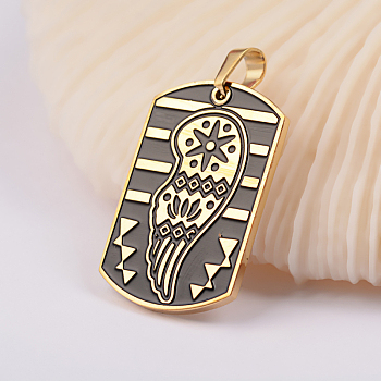 304 Stainless Steel Enamel Pendants, Rectangle with Wing Pattern, Antique Golden, 40x21.5x2mm, Hole: 5x6.5mm