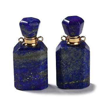 Natural Lapis Lazuli Faceted Perfume Bottle Pendants, with Golden Tone Stainless Steel Findings, Essentail Oil Diffuser Charm, for Jewelry Making, 35.5~36.5x17.5x12~12.5mm, Hole: 1.8mm