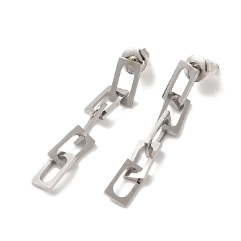 304 Stainless Steel Chain Dangle Stud Earrings for Women, Stainless Steel Color, 42x5.5mm
