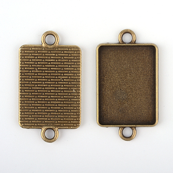 Vintage Tibetan Style Alloy Connector Cabochon Bezel Settings, Cadmium Free & Nickel Free & Lead Free, Antique Bronze, Rectangle Tray: 18x25mm, 36x20x2mm, Hole: 3mm