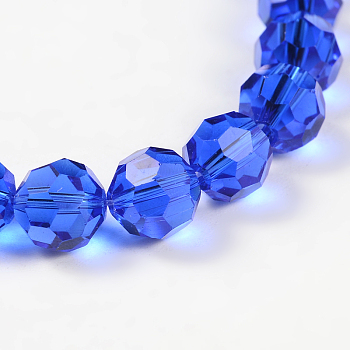 Imitation Austrian Crystal Bead Strands, Grade AAA, Faceted(32 Facets) Round, Blue, 6mm, Hole: 0.7~0.9mm, about 68pcs/strand, 15.7 inch