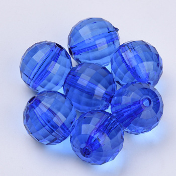 Transparent Acrylic Beads, Faceted, Round, Blue, 20x19.5mm, Hole: 2.9mm, about 105pcs/500g