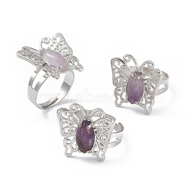 Gemstone Butterfly Adjustable Ring(RJEW-H133-02)-5