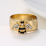 Zinc Alloy and Rhinestone Finger Rings, Bees, Golden, US Size 10(19.8mm)(FS-WGB1C3B-05)