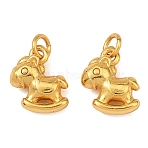 Brass Charms, Rocking Horse Charms, Rack Plating, Long-Lasting Plated, Lead Free & Cadmium Free, Real 24K Gold Plated, 10.5x9x4mm, Hole: 2mm(KK-F941-09G)