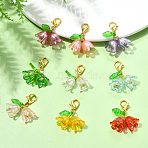 9Pcs 9 Colors Flower Acrylic Pendant Decorations, Lobster Claw Clasps Charms for Bag Ornaments, Mixed Color, 27mm, 1pc/color(HJEW-JM02717)