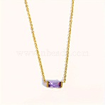 Birthstone Style Brass Cubic Zirconia Rectangle Pendant Necklaces for Women, Golden, Medium Slate Blue, 15.75 inch(40cm)(FS-WGDF12C-02)