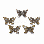 Iron Filigree Joiners Links, Nickel Free, Butterfly, Antique Bronze, 26.5x37.5x2mm, Hole: 1.2mm(IFIN-TAC001-28AB-NF)