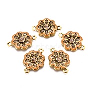 Antique Golden Plated Alloy Links connectors, with Enamel and Rhinestone, Flower, Yellow, 30x21.5x4.5mm, Hole: 2.5mm(ENAM-L027-U02-AG)