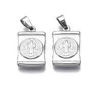 304 Stainless Steel Pendants, Rectangle with Cross, Saint Benedict Medal, Stainless Steel Color, 24x15x3.5mm, Hole: 4x6mm(X-STAS-R112-004)