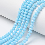 Opaque Solid Color Glass Beads Strands, Faceted, Rondelle, Cyan, 8x6mm, Hole: 1mm, about 72pcs/strand, 16.14 inch(41cm)(EGLA-A034-P8mm-D08)